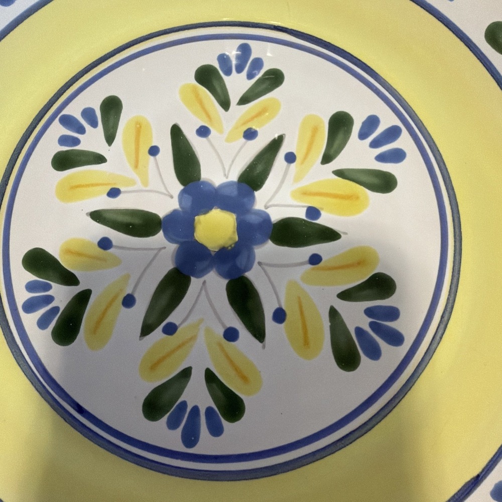 SET OF FOUR SOLIMAR PIER 1 POTTERY DINNER PLATES BLUE AND YELLOW Gw994 - Picture 10 of 14